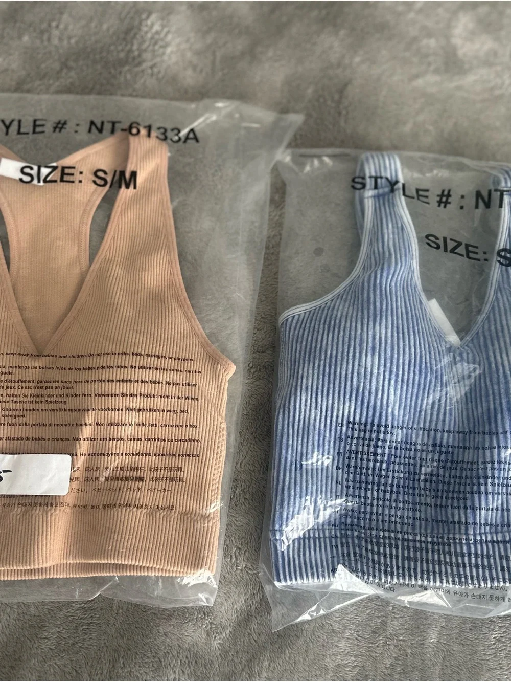 NWT 2 Zenana Outfitters Racerback Crop Top in Beige & Blue Straight Strap V Neck - Picture 9 of 12